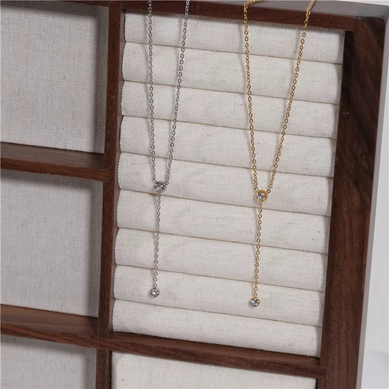 Joolim Jewelry Necklace 18K Gold Plated Dainty Elegant Cubic Zirconia Y Stainless Steel Layered Multi Layer Lariat Necklaces