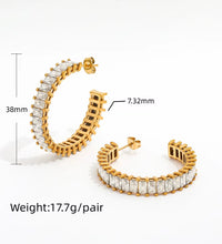 Luxury High Quality CZ Pave Party Chunky Big Crystal Hoop Earring Stainless Steel Jewelry