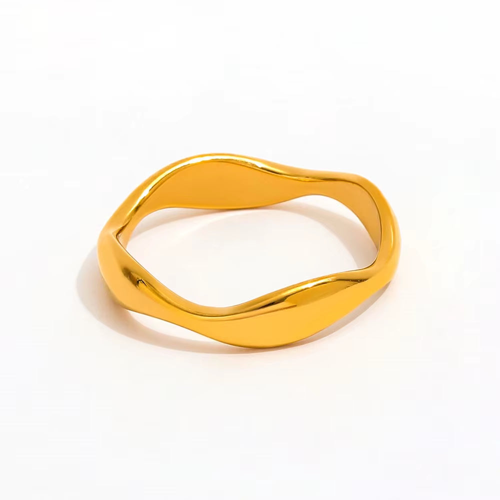 Joolim Jewelry Wholesale High End PVD Waterproof&Non Tarnish Fashion Dainty Arc-Shaped Wave Stainless Steel Ring for Women