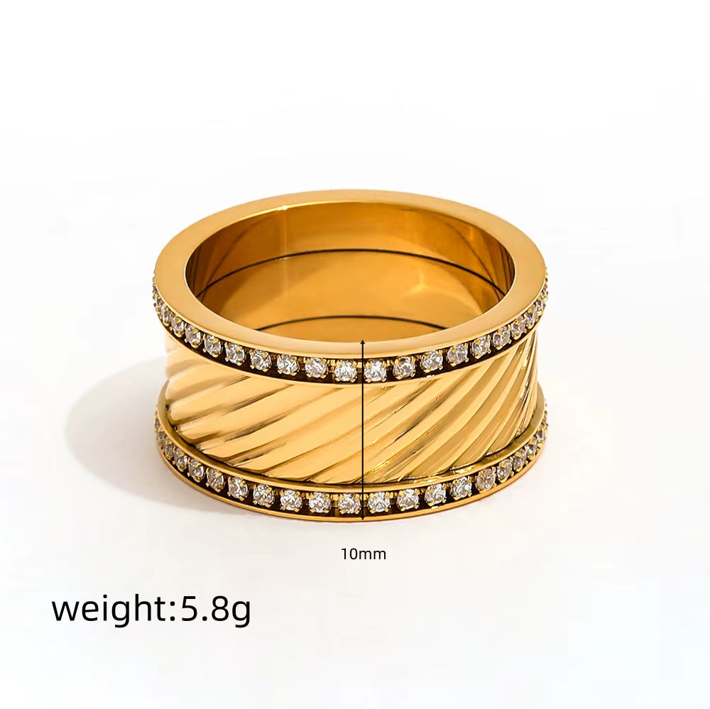 Joolim Jewelry Wholesale High End PVD No Fade Fashion Chunky Double Layer Zirconia Band Stainless Steel Ring for Women