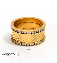 Joolim Jewelry Wholesale High End PVD No Fade Fashion Chunky Double Layer Zirconia Band Stainless Steel Ring for Women