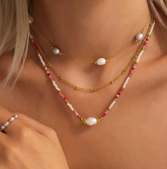 JOOLIM High End Stainless Steel Style Colorful Natural Stone Section Vintage Necklace 18K Gold Plated Jewelry Wholesale