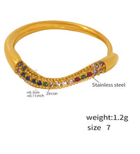 High End 18K Plain Gold Colorful Row Micro Half Pave Zircon Waved Ring Stainless Steel Trendy Simple Gold Plated Jewelry Gift