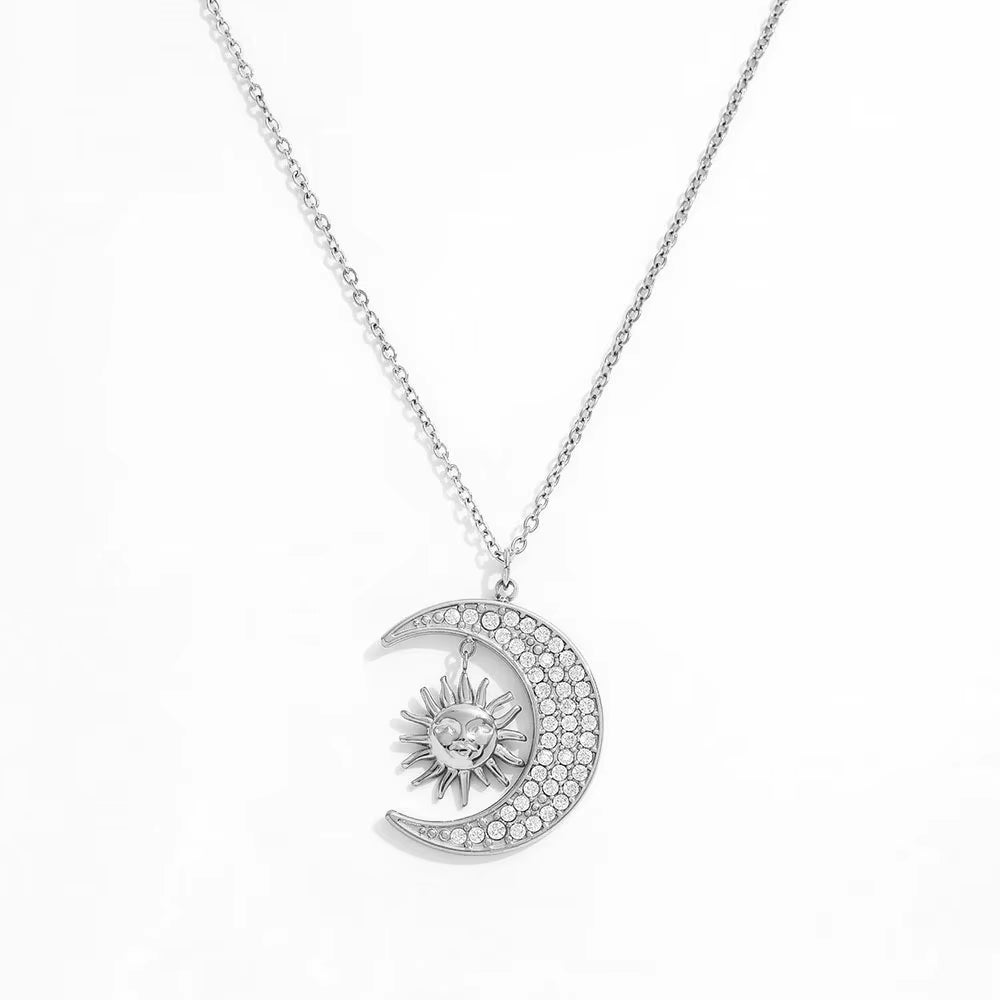 Joolim Jewelry Dainty 18K Gold Plated Moon Star Sun Burst CNC Zircon Pave Pendant Necklace Trendy Jewelry Tarnish Free