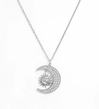 Joolim Jewelry Dainty 18K Gold Plated Moon Star Sun Burst CNC Zircon Pave Pendant Necklace Trendy Jewelry Tarnish Free