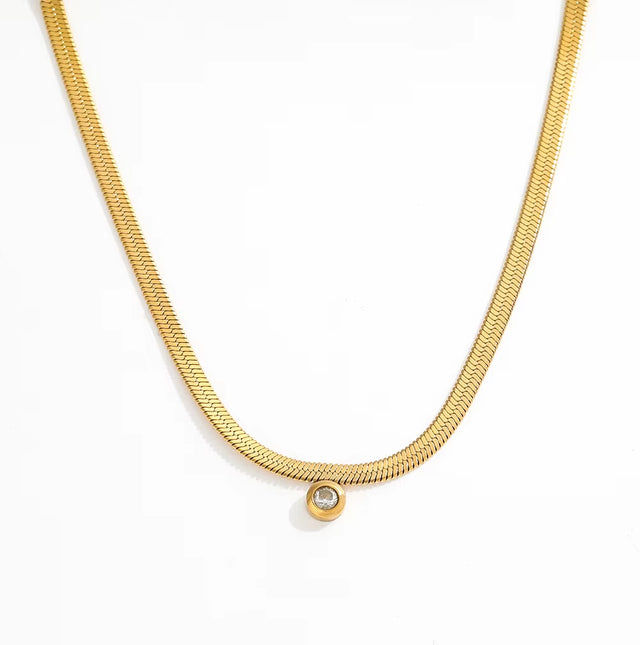 Joolim 18K Gold Plated Jewelry Dainty Zirconia Weld Snake Chain Necklace Stainless Steel Jewelry
