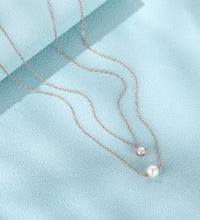 925 Sterling Silver 4 Claws round Single Zirconia Pearl Pendant Double-Layer Necklace Mini Style Silver Fashion Jewelry