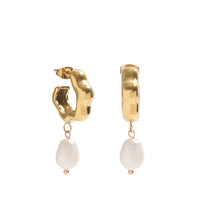 JOOLIM Jewelry PVD 18K Gold Plated Tarnish Free Flower Shape Freshwater Natural Pearl Drop Earring Stainless Steel Jewelry