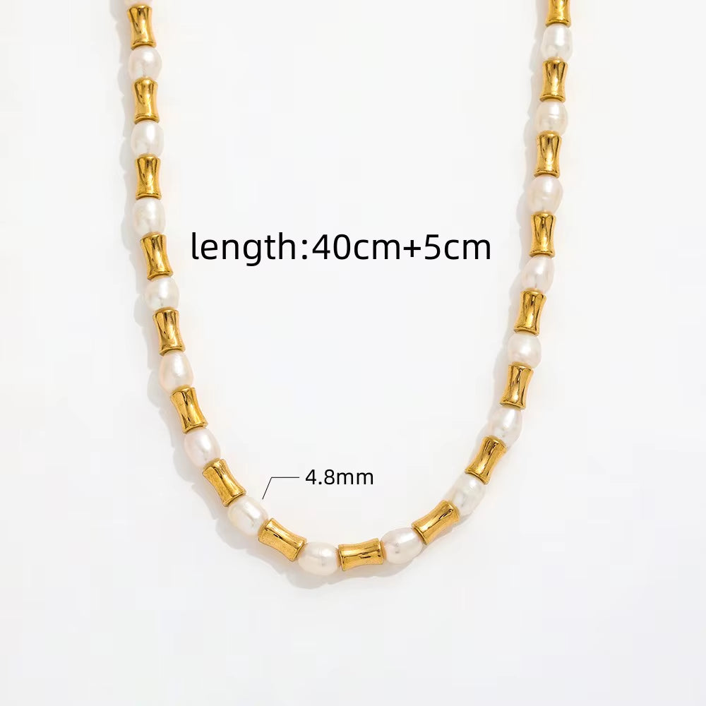 Joolim Jewelry 18K Gold Plated Freshwater Pearl Slim Waist Mixed Necklace Stainless Steel Jewelry Wholesale