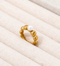 High End 18K Gold Plated One Pearl Bead Gradient Bubble Rings Stainless Steel Jewelry Trendy Finger Ring