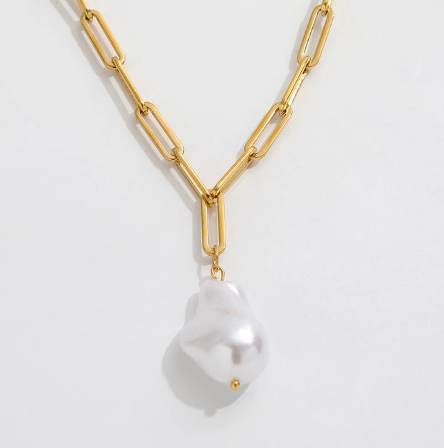 Joolim Jewelry 18K Gold Plated Link Chain Necklace Pearl Pendant Necklace