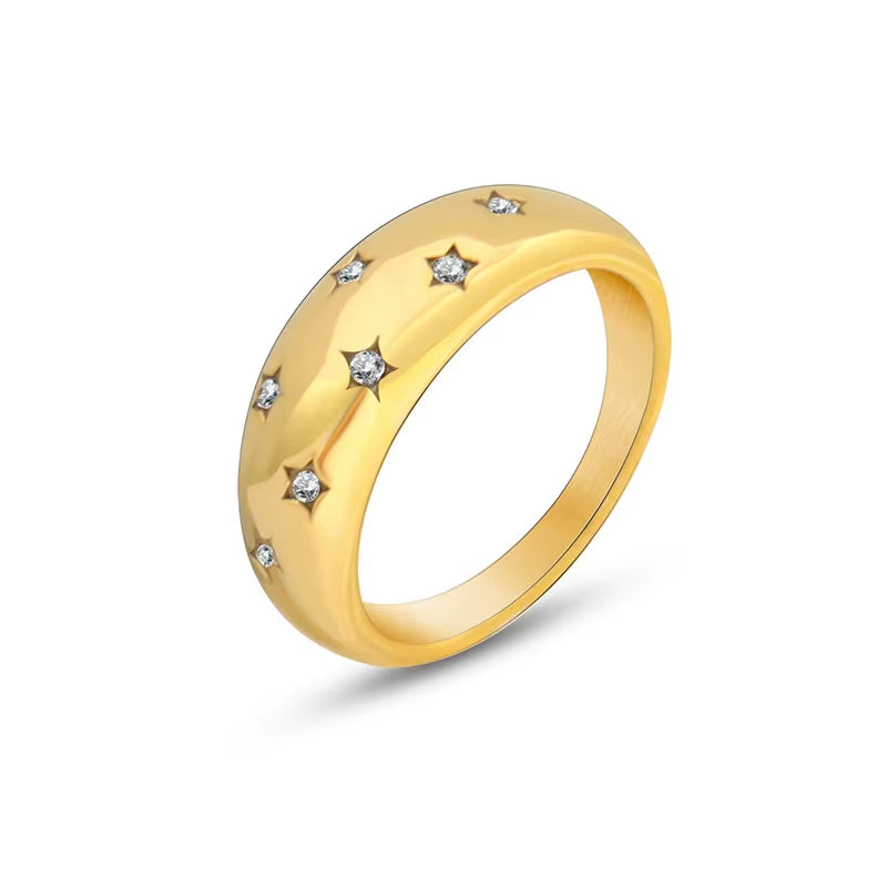Joolim Jewelry Wholesale 18K Gold Plated Starry Sky Zirconia Gradient Stainless Steel Rings for Women Rings