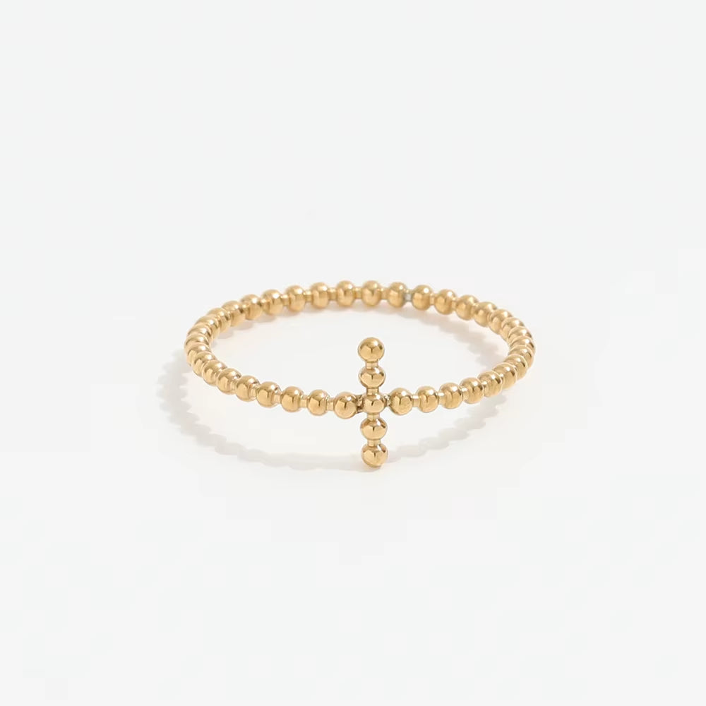 High End Pvd Gold Plated Tiny Dainty Cross Bead Stainless Steel Rings for Women Trendy Jewelry Wholesale