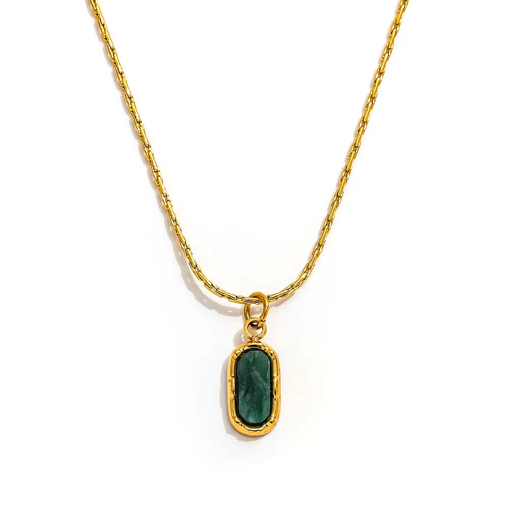 JOOLIM High End Stainless Steel Oval Colorful Natrual Stone Pendant Necklace 18K Gold Plated Jewelry Wholesale