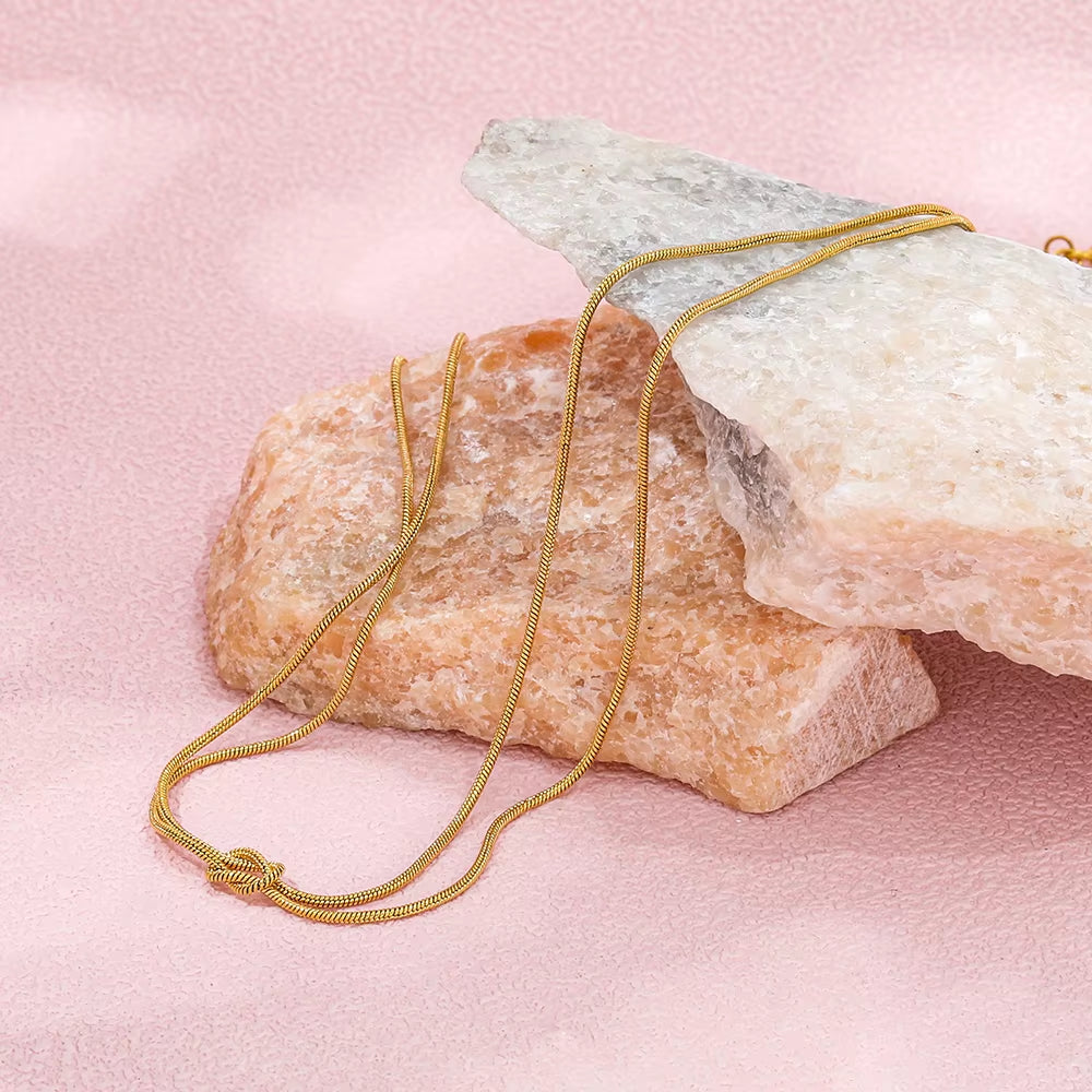 Joolim 18K Gold Plated Double-Layer Snake Chain Necklace Trendy Classic Style Stainless Steel Jewelry Wholesale