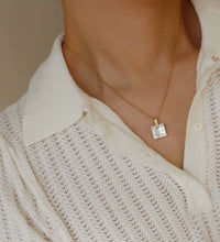 Joolim Jewelry 18K Gold Plated Mosaic Checkered Shell Square Pendant Necklace Stainless Steel Jewelry Wholesale Tarnish Free