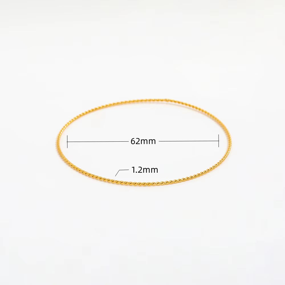 High End PVD 18K Gold Plated Fine Dainty Twist Rope Bangle Bracelet Stainless Steel Jewelry