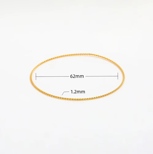 High End PVD 18K Gold Plated Fine Dainty Twist Rope Bangle Bracelet Stainless Steel Jewelry