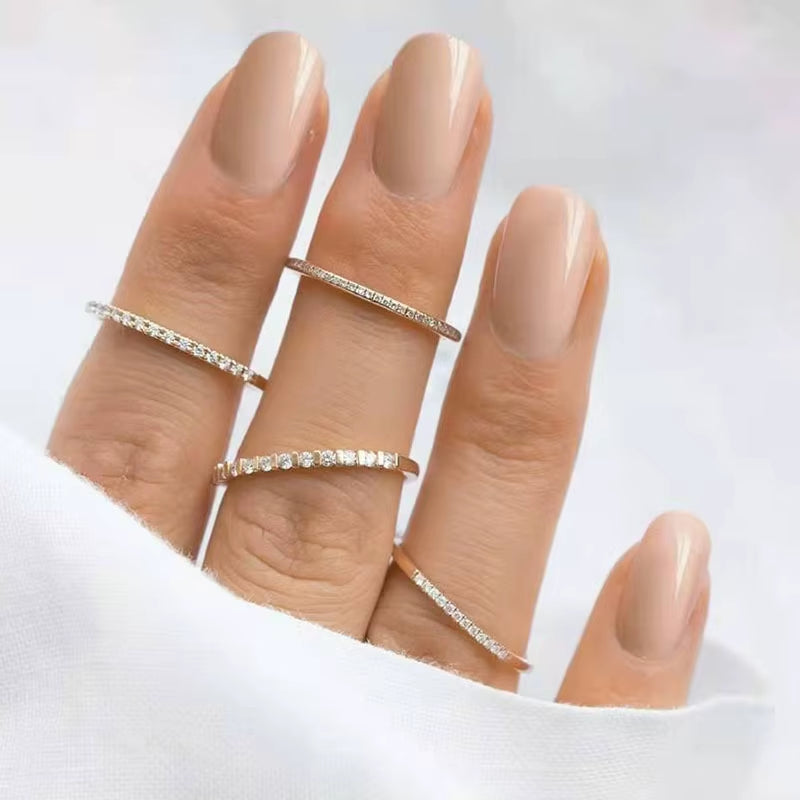 Joolim Jewelry CNC Inlay Dainty Crystal Half Pave Stainless Steel Rings for Women Green Black Clear CZ Rings Fashion Jewelry