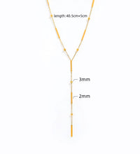 Joolim Jewelry Dainty Square Bar Bead Y Tassel Pendant Necklace 18K Gold Plated Stainless Steel Trendy Necklace