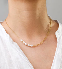 High End 18K Gold Plated Jewelry Wholesale Pearl Paper Pin Mixed Chain Necklace Asymmetric Stainless Steel Fashion Jewelry