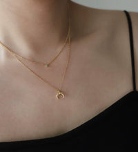 JOOLIM Ready to Ship High End 18K Gold Plated Stainless Steel Jewelry Double-Layer Crescent Green Zirconia Necklace