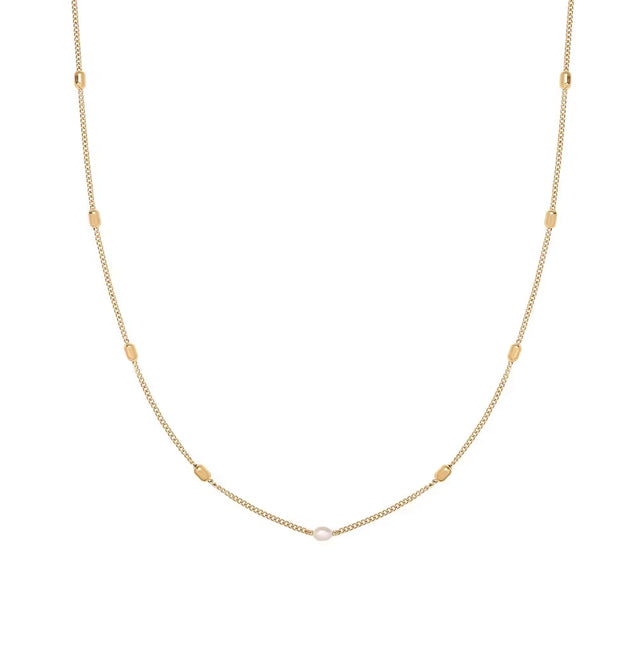 Joolim Jewelry 18K Gold Plated Fresh Water Pearl Dainty Chain Beads Satellite Necklace Stainless Steel Jewelry Wholesale