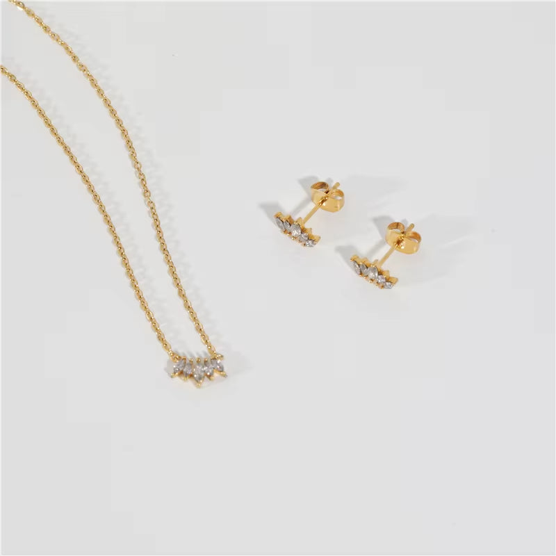 Dainty Tiny 18K PVD Gold Plated Tarnish Free & Waterproof 5 Cubic Zirconia Pave Stainless Steel Earring Fashion Jewelry