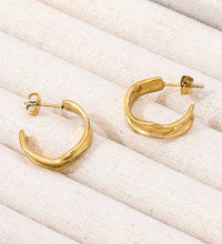 JOOLIM High End 18K Gold Plated Band C Wrinkle Chunky Hoop Earring Jewelry Stainless Steel for Women