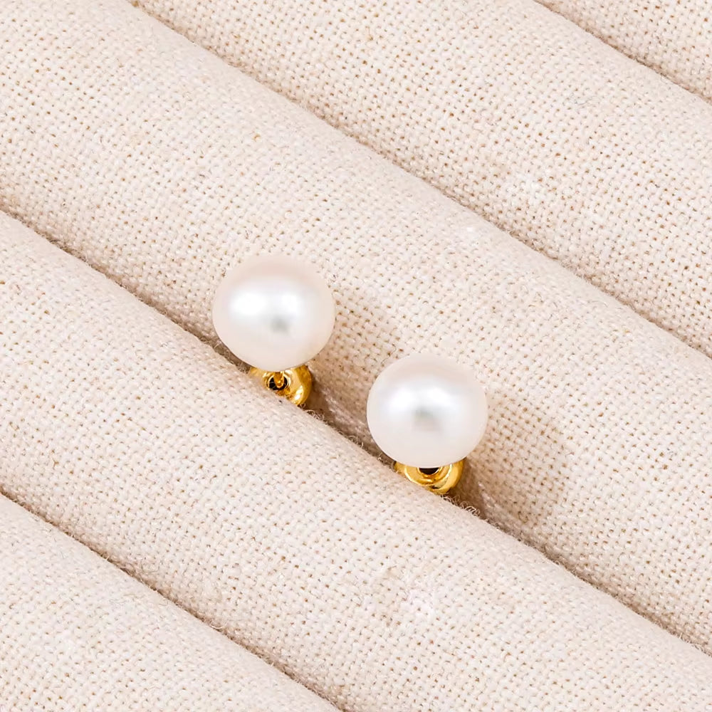 Trendy Earring 18K Gold Plated Single Big Natural Pearl Stud Earring Stainless Steel Fashion Jewelry Wholesale