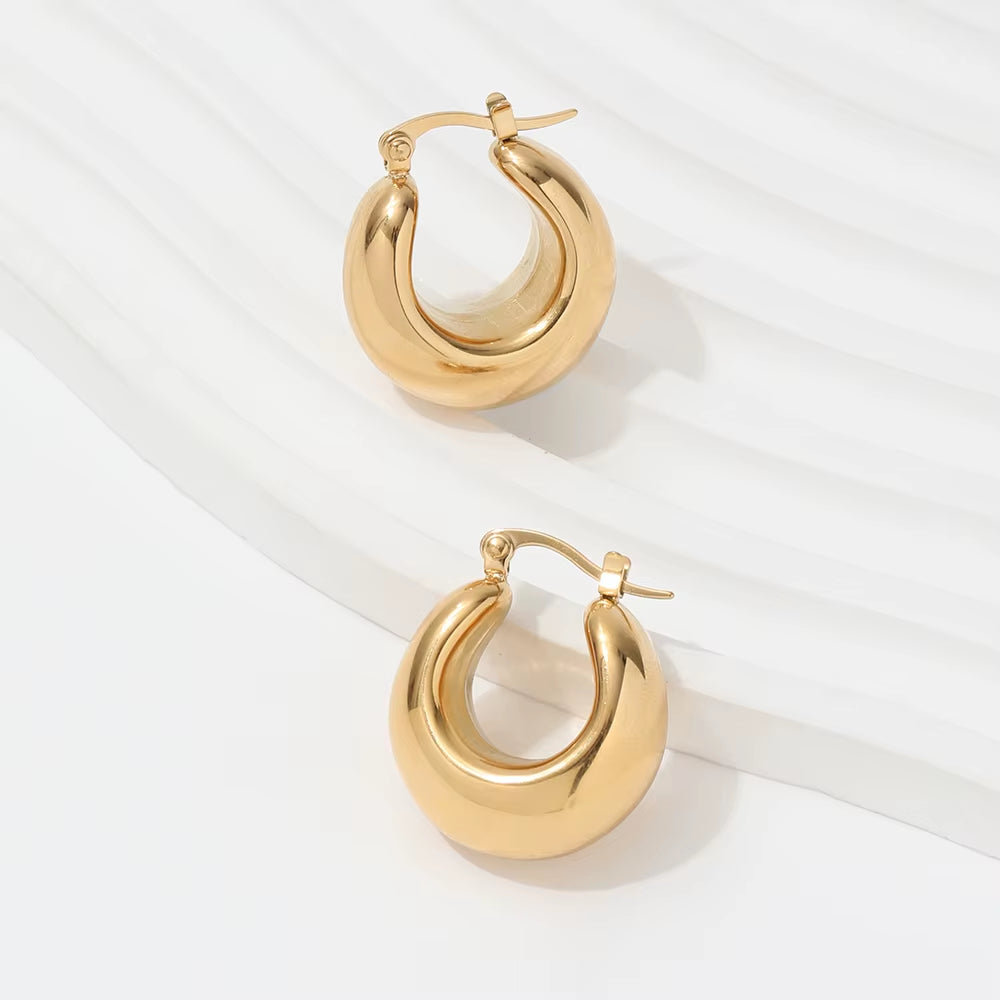 JOOLIM High End Gold 18K Gold Plated Lightweight Hollow Chunky Statement Stainless Steel Hoop Earrings