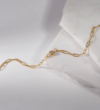 18K PVD Gold Plated Waterproof Stainless Steel Paper Clip Chain round Zirconia Bracelet for Women Wholesale Jewelry