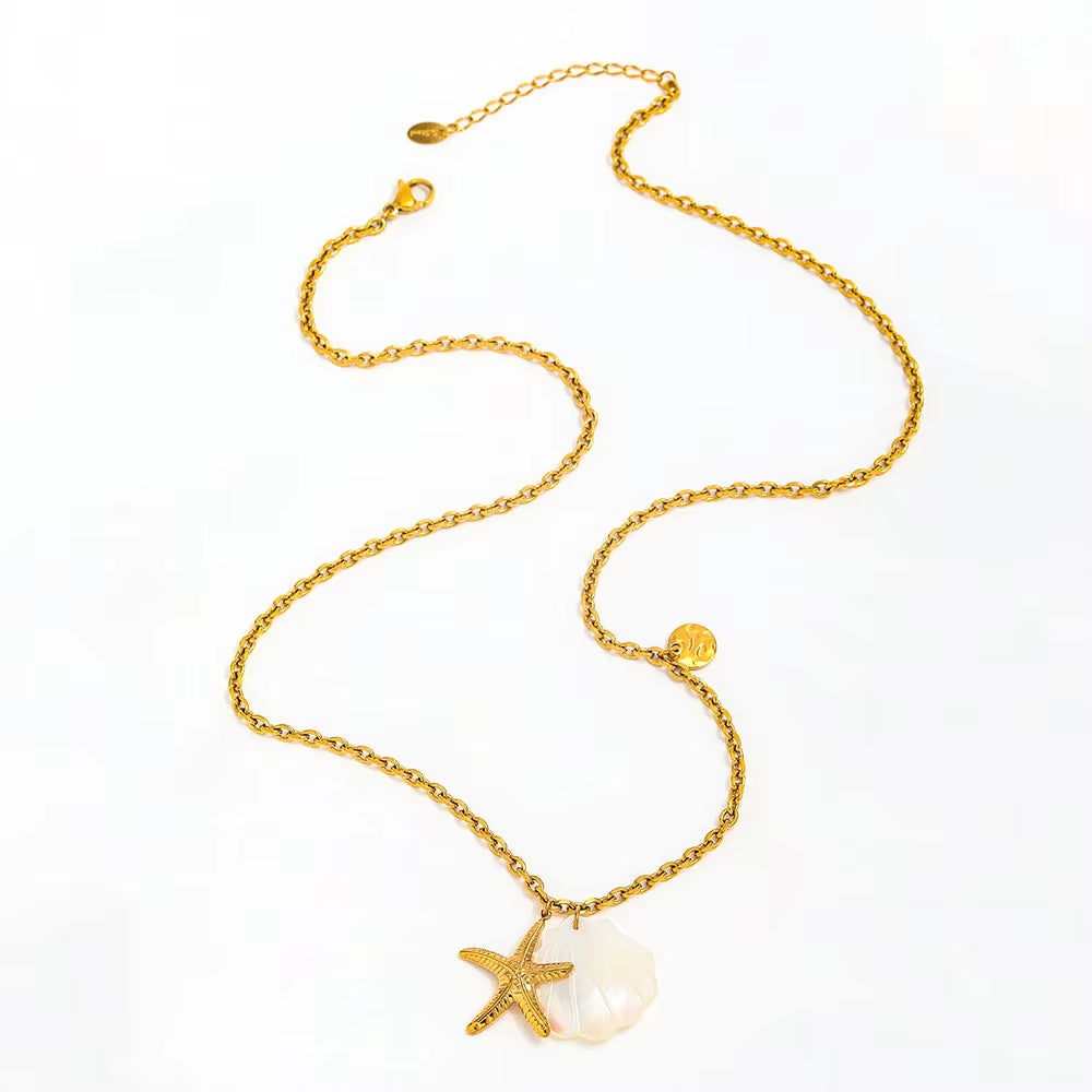 Joolim Jewelry 18K Gold Plated Dainty Chain Shell Star Fish Pendant Necklace Trendy Tarnish Free Gift