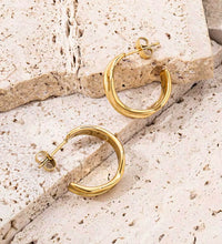 JOOLIM High End 18K Gold Plated Band C Wrinkle Chunky Hoop Earring Jewelry Stainless Steel for Women
