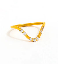 Joolim Jewelry Wholesale 18K Gold Plated Dainty 8 Zirconia CNC Inlay Waved Lines Stainless Steel Ring for Women Gift