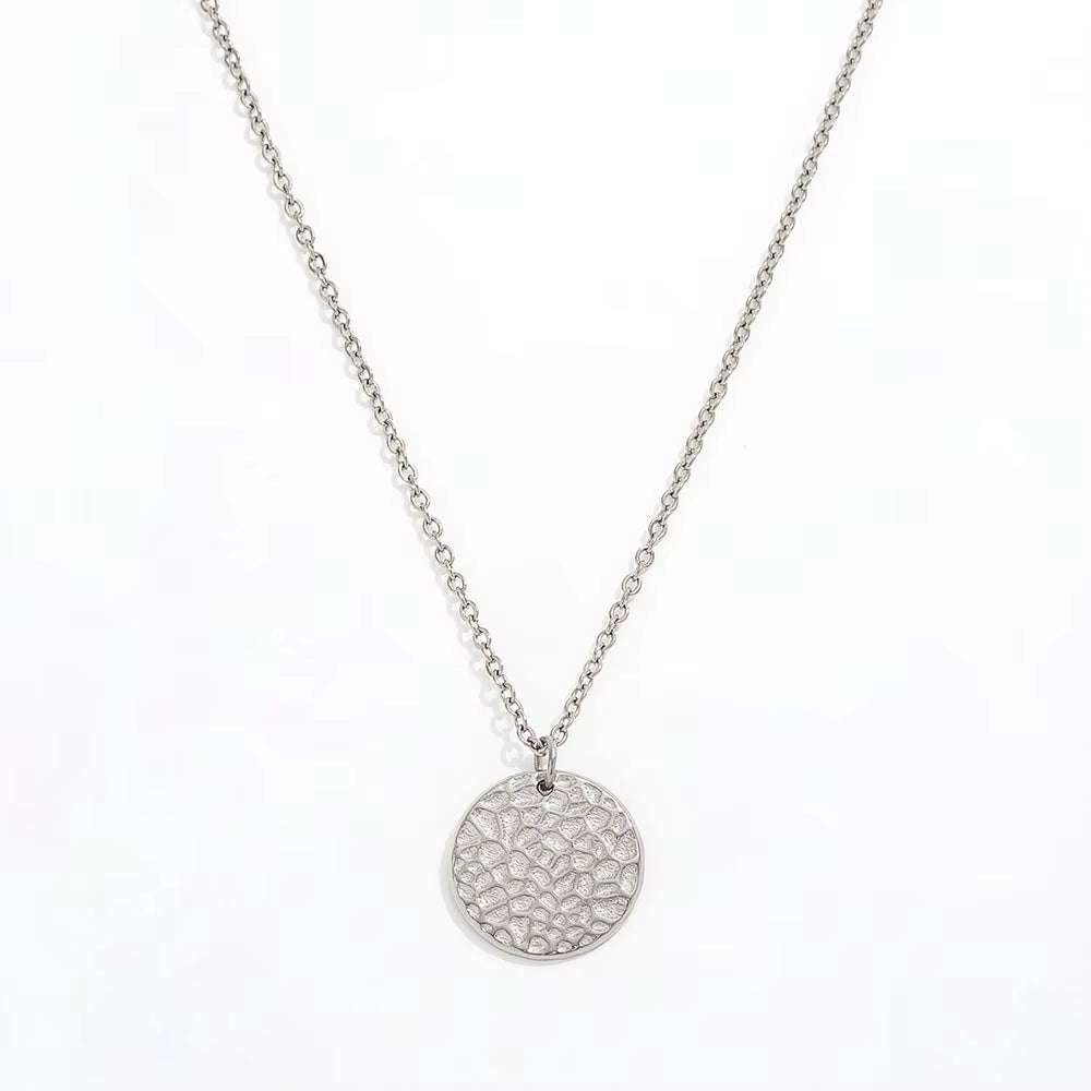 Joolim Hot Sale 18K PVD Gold Plated Waterproof Tarnish Free Hammered round Circle Coib Pendant Stainless Steel Necklace