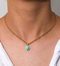 Joolim Jewelry 18K Gold Plated Blue Natural Stone Pendant Necklace Figaro Chain Necklace Trendy Stainless Steel