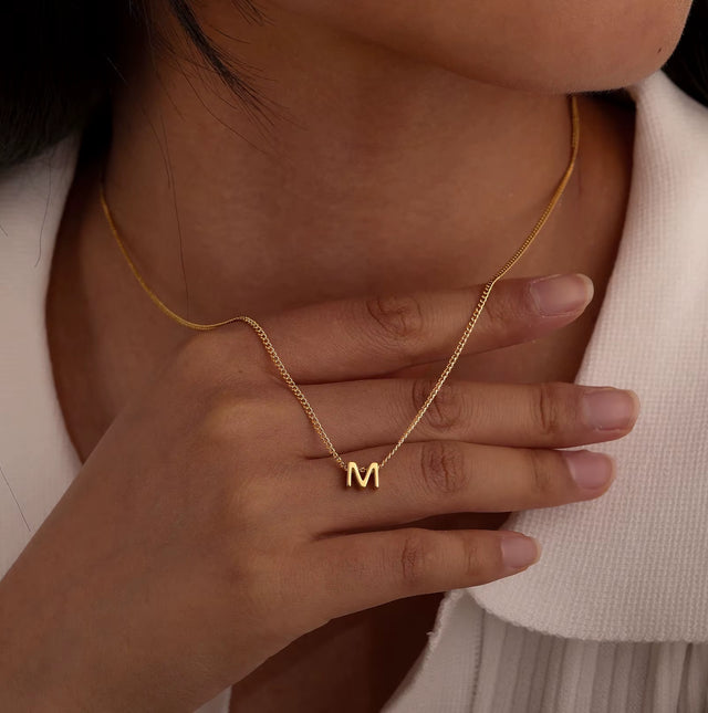 Joolim Jewelry High End 18K Gold Plated Letter Curb Chain Alphabet 26 Letters Pendant Stainless Steel Necklace