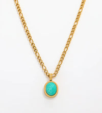 Joolim Jewelry 18K Gold Plated Blue Natural Stone Pendant Necklace Figaro Chain Necklace Trendy Stainless Steel