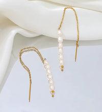 New Trendy Earring 18K Gold Plated Pearl Chain Tassel Drop Earrings for Women Stainless Steel Wholesale Piercing Jewelry