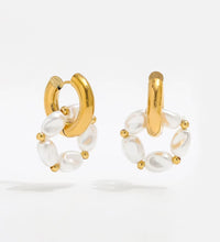 High End PVD 18K Gold Plated Waterproof Pearl String Pendant Chunky Huggie Earrings Stainless Steel Jewelry Wholesale