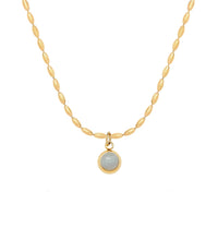 Joolim 18K Gold Plated Mung Bean round Natrual Stone Pendant Bead String Necklace Stainless Steel Tarnish Free Summer Jewelry