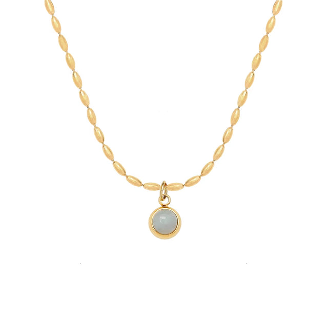 Joolim 18K Gold Plated Mung Bean round Natrual Stone Pendant Bead String Necklace Stainless Steel Tarnish Free Summer Jewelry