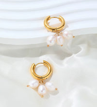 18K Pvd Gold Plated High Quality Non Tarnish & Waterproof 3 Pearl Cluster Stainless Steel Hoop Earring for Women
