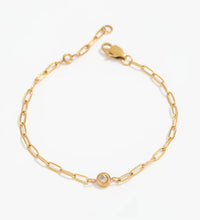 18K PVD Gold Plated Waterproof Stainless Steel Paper Clip Chain round Zirconia Bracelet for Women Wholesale Jewelry