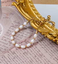 Adjustable 18K PVD Gold Plated Real Fresh Water Pearl Bracelet Stylish Geometric Stainless Steel Gift
