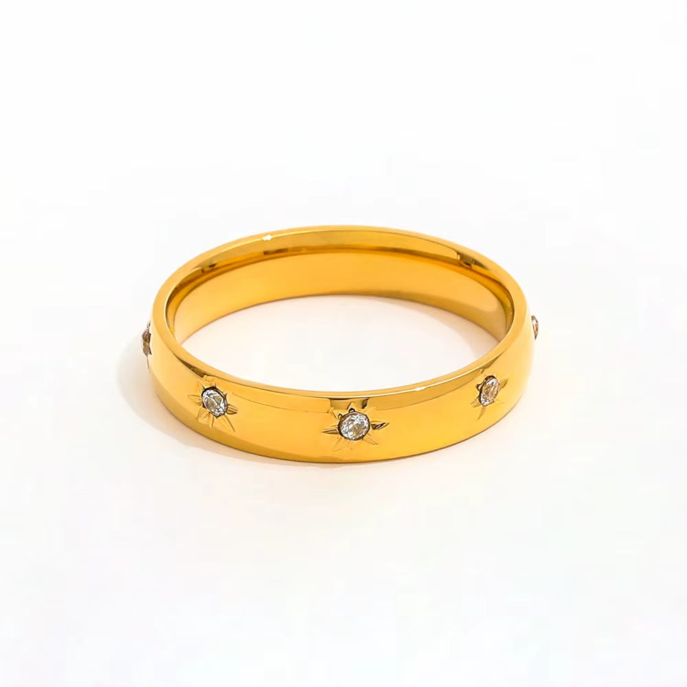 High End 18K Plain Gold Star Zircon Surround Dainty Ring Stainless Steel Trendy Simple Gold Plated Jewelry