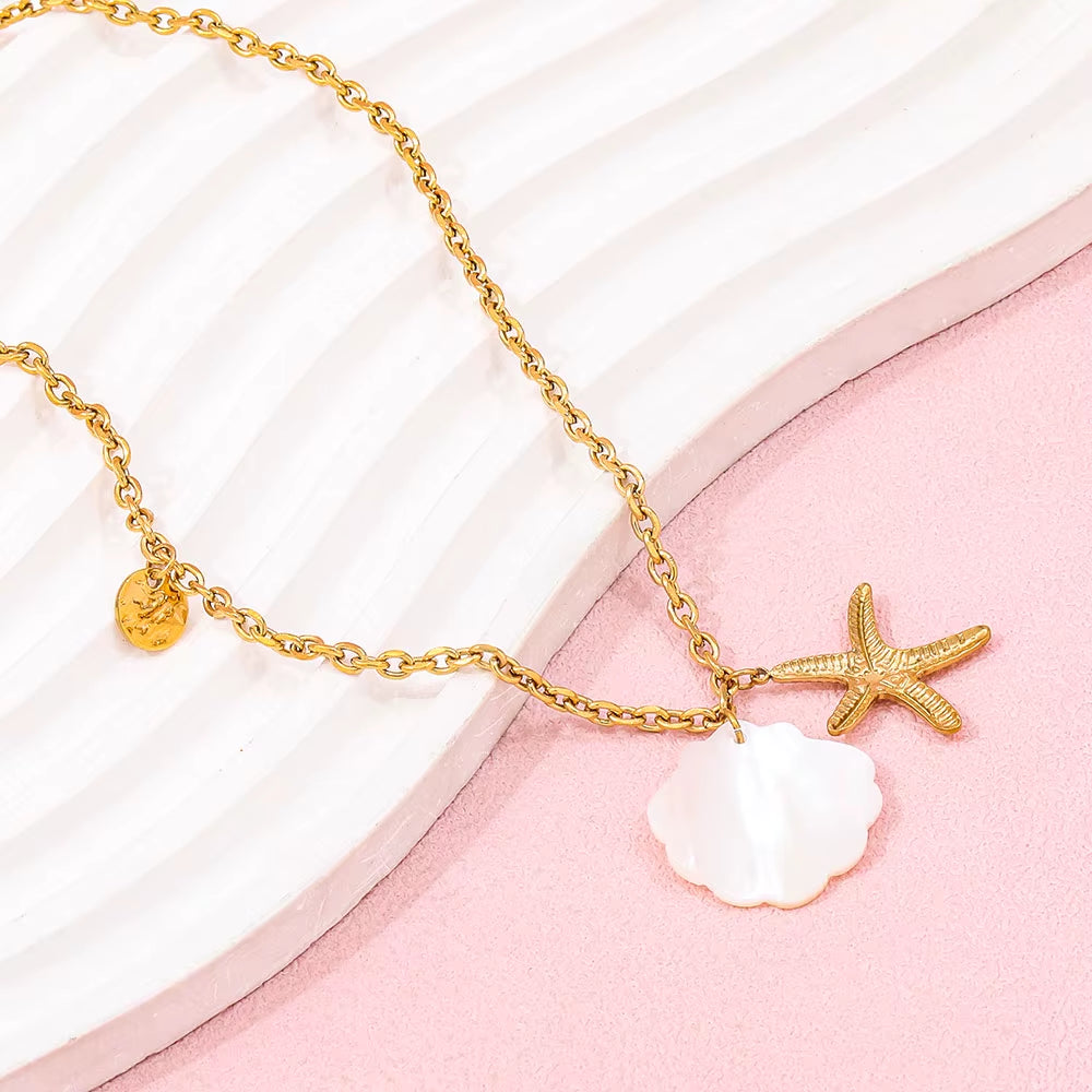 Joolim Jewelry 18K Gold Plated Dainty Chain Shell Star Fish Pendant Necklace Trendy Tarnish Free Gift