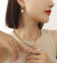 JLE0228 New Trendy 18K Gold Plated Elegant Dainty Fresh Water Pearl Stainless Steel Hoop Earrings for Women