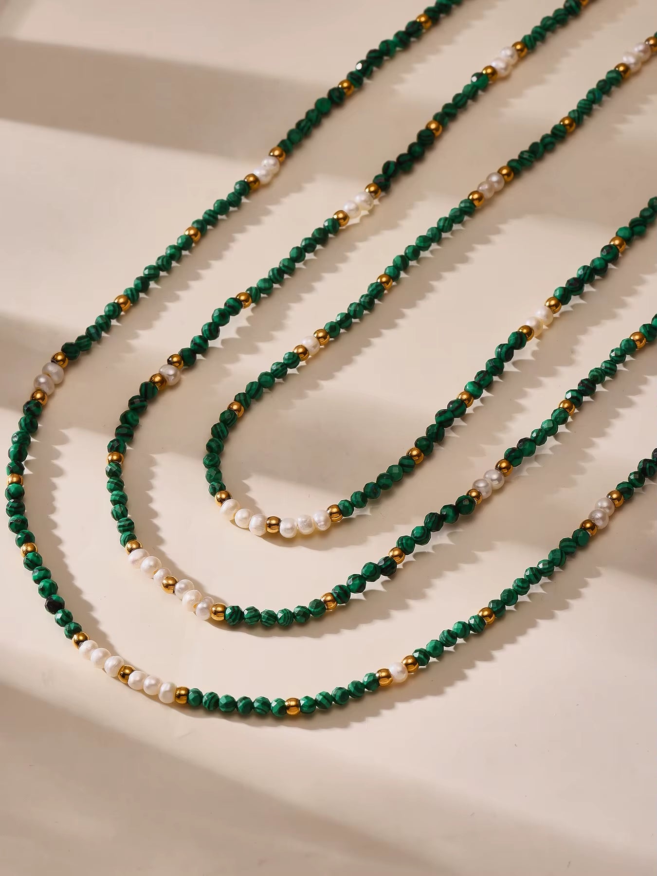 Joolim 18K Gold Plated Malachite Freshwater Pearl Mixed Chain Stainless Steel Necklace Jewelry Wholesale